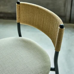 Tabouret haut de repas en corde et tissu H75cm - blanc écru