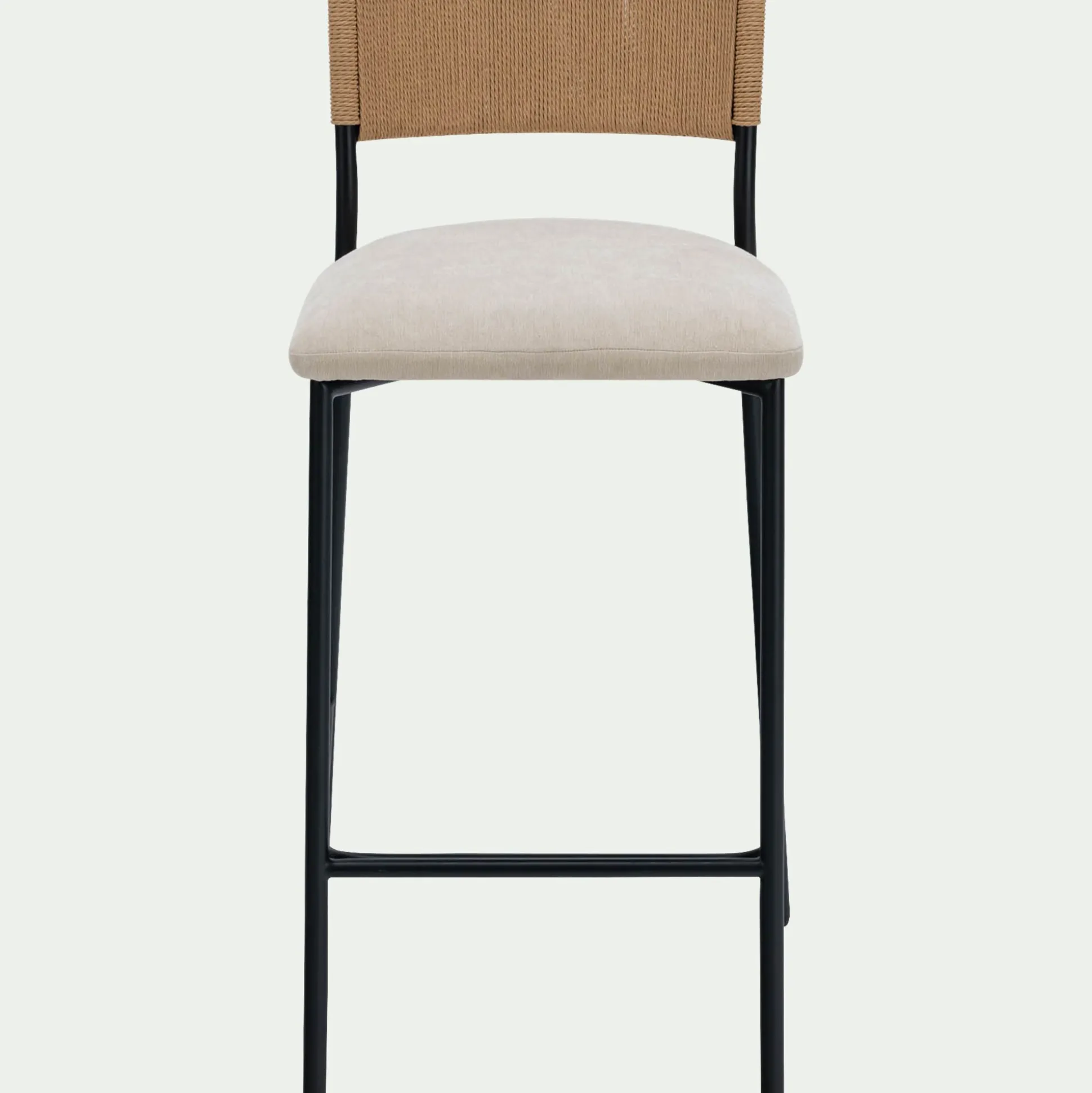 Tabouret haut de repas en corde et tissu H75cm - blanc écru
