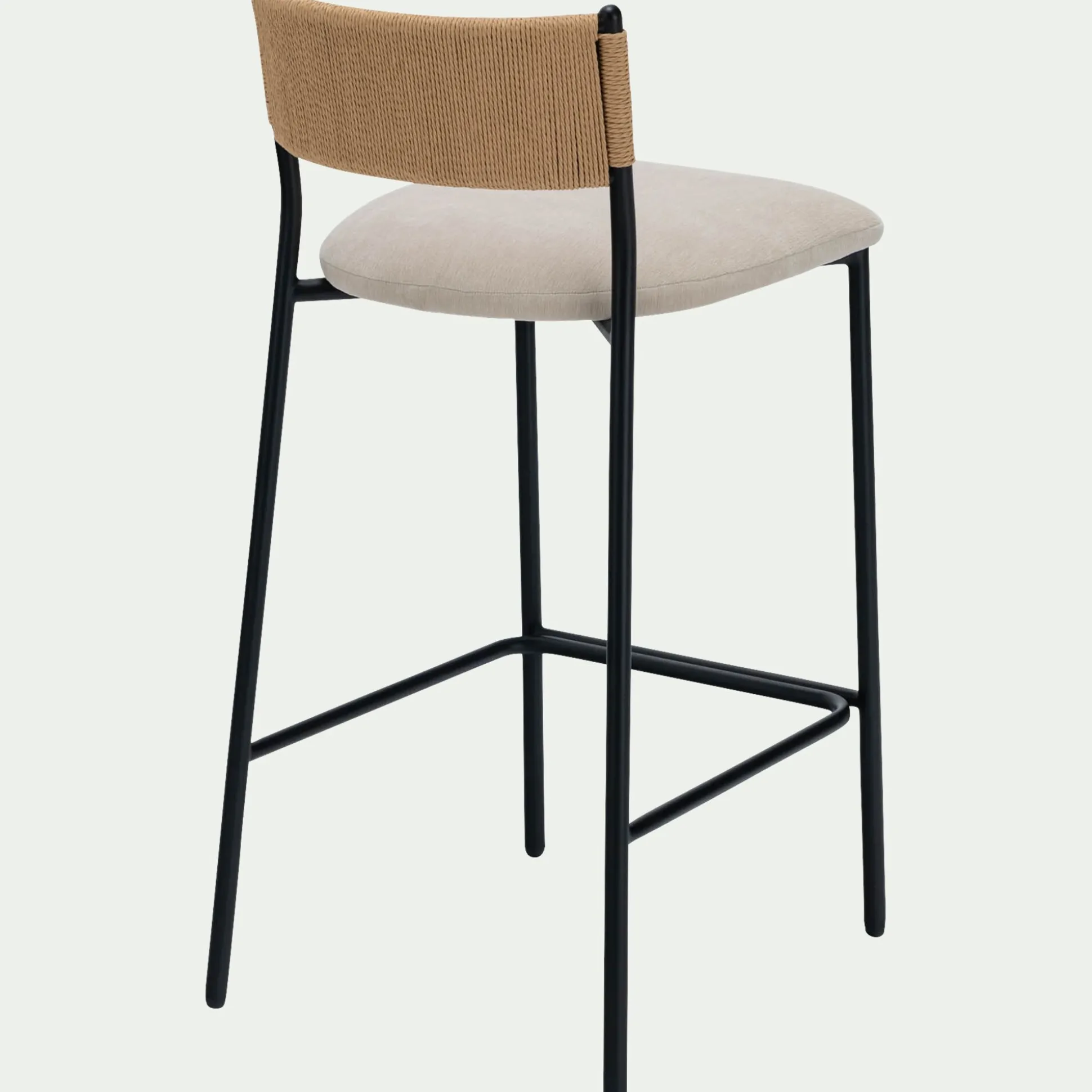 Tabouret haut de repas en corde et tissu H75cm - blanc écru