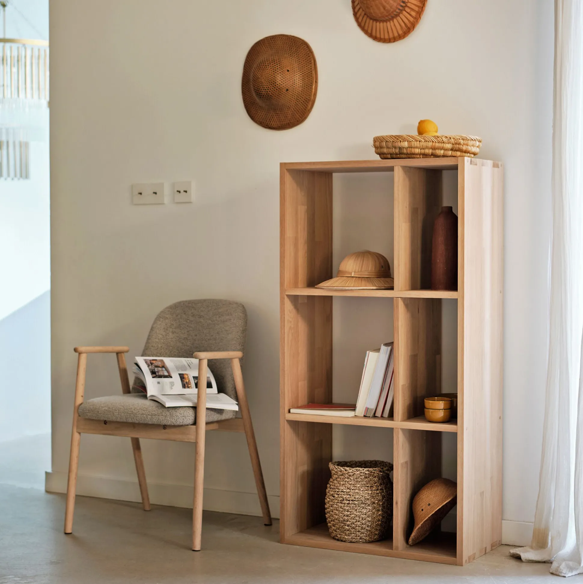 Étagère 6 cases en chêne - bois clair