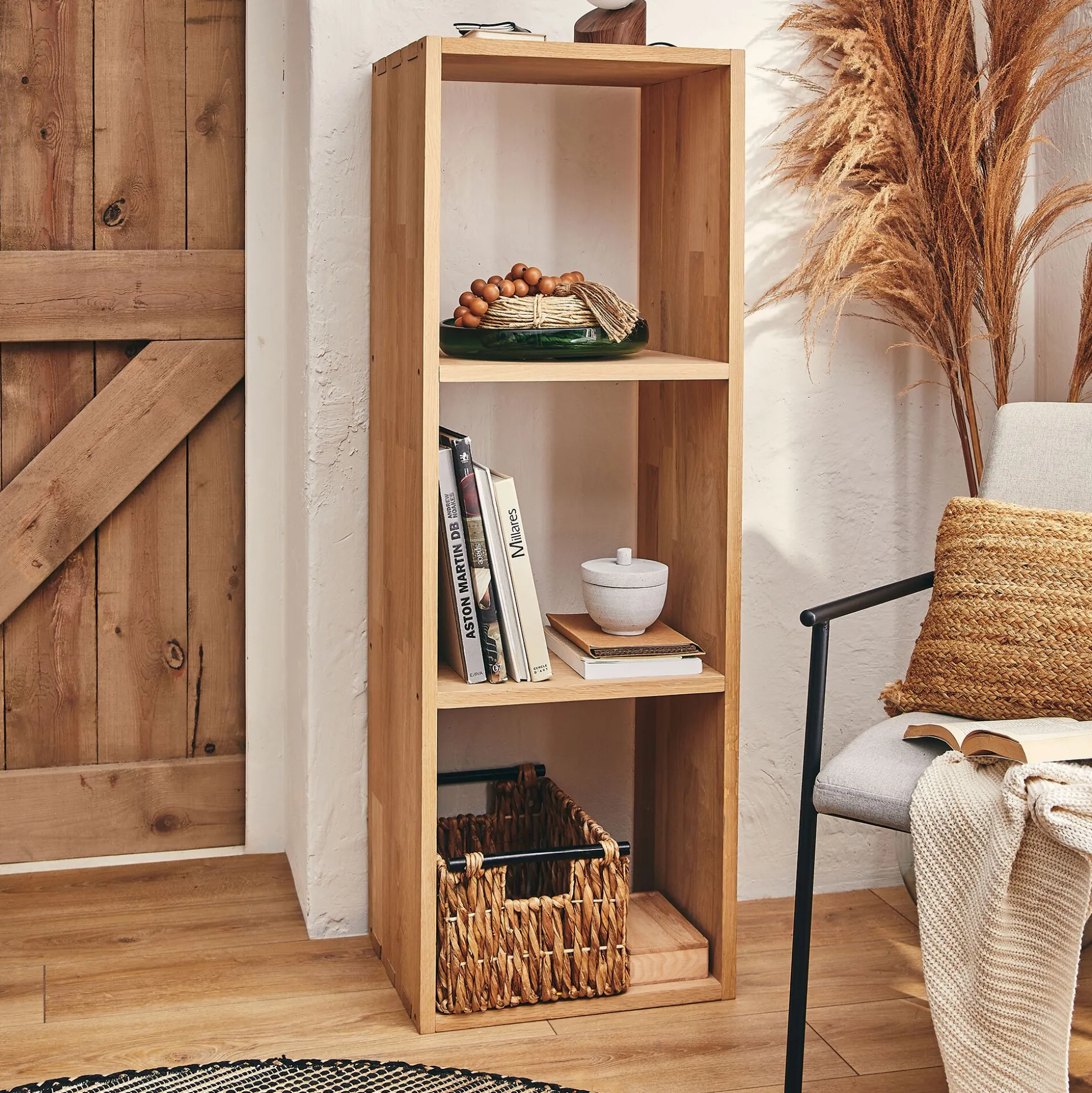 Étagère 3 cases en chêne - bois clair
