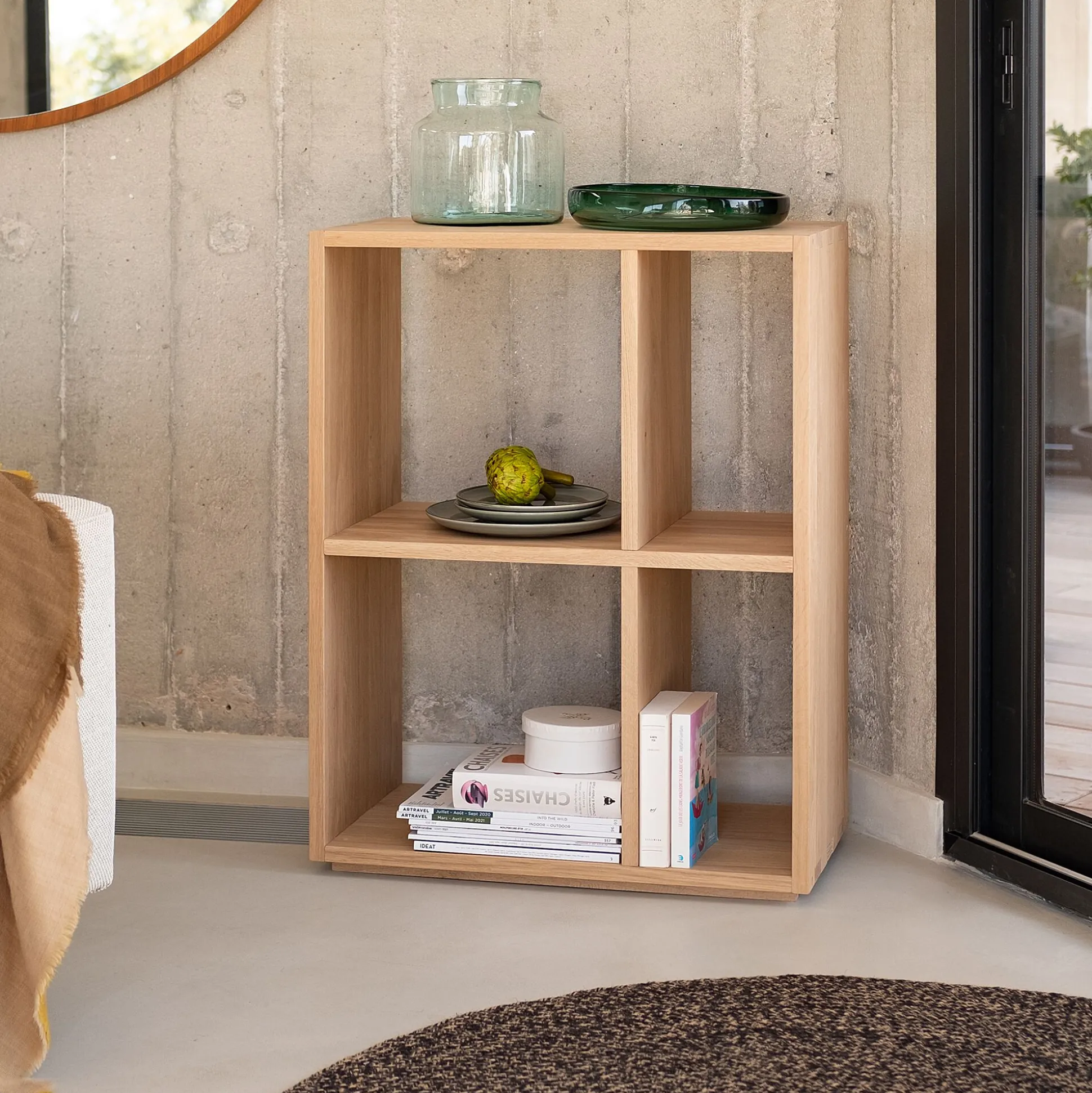 Étagère 4 cases en chêne - bois clair