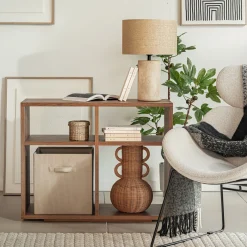 Étagère 4 cases en chêne massif - bois foncé