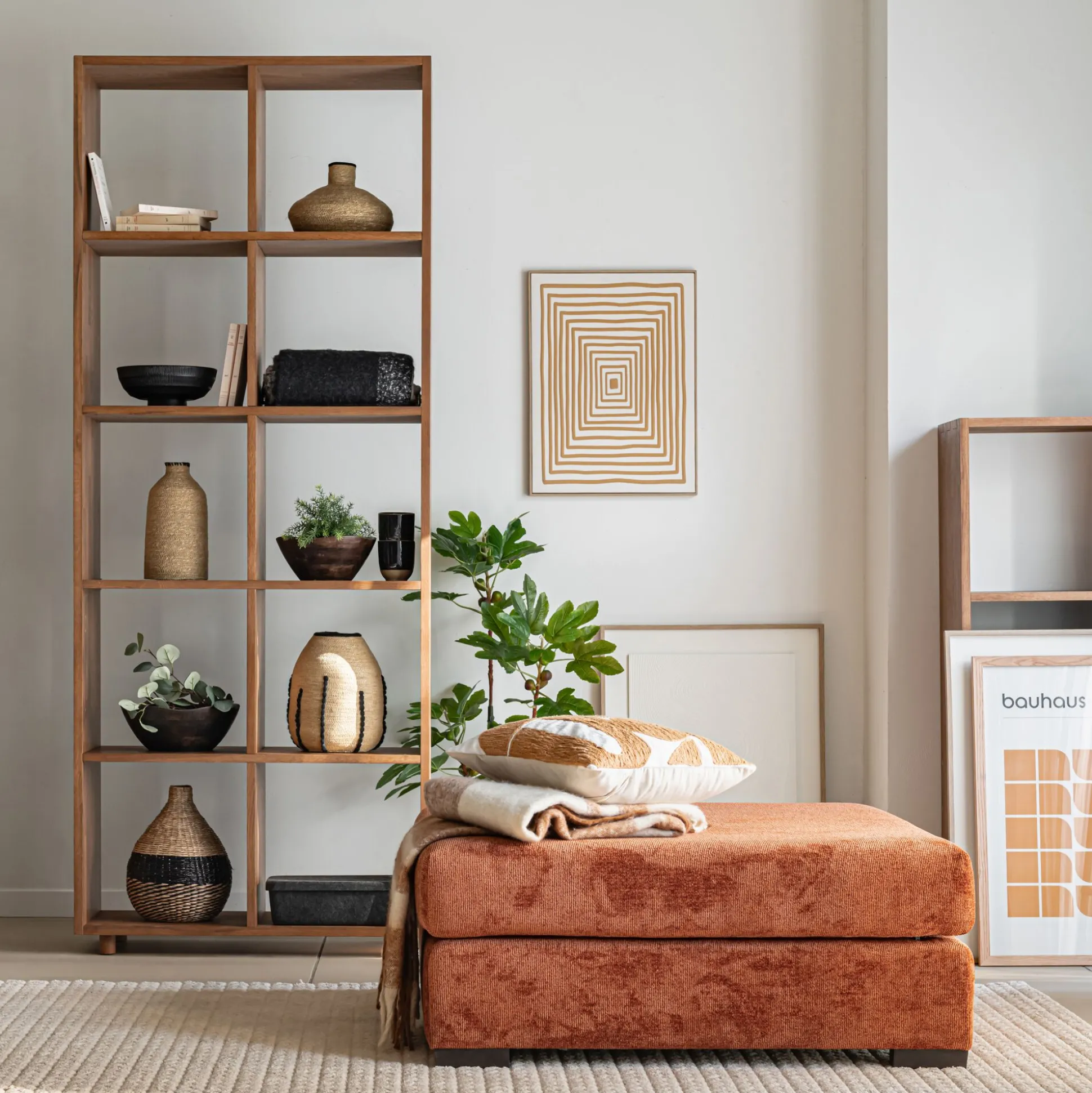 Étagère 10 niches en chêne massif - bois foncé