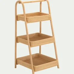Étagère 3 tablettes en bois et rotin - bois clair