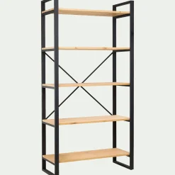 Étagère 5 tablettes en métal noir et pin massif - bois clair h180cm