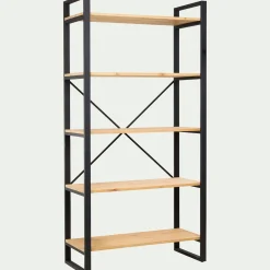 Étagère 5 tablettes en métal noir et pin massif - bois clair h180cm
