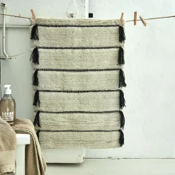 Tapis de bain à pompons en coton 50x80cm - blanc ventoux