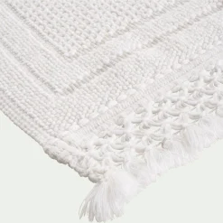 Tapis de bain en coton finition crochet et frangées 50x80cm - blanc