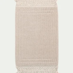 Tapis de bain en coton finition crochet et frangées 50x80cm - blanc écru