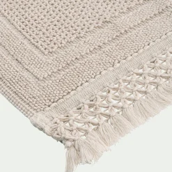 Tapis de bain en coton finition crochet et frangées 50x80cm - blanc écru