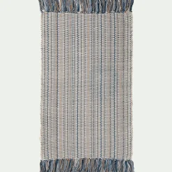 Tapis de bain frangé en coton 50x80cm - bleu