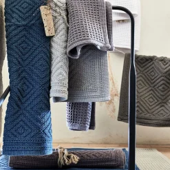 Tapis de bain surpiquage losanges en coton - gris restanque 60x100cm