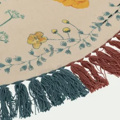 Tapis enfant en coton tissé plat imprimé motifs fleurs d120cm - multicolore