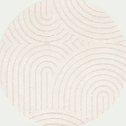 Tapis rond à motifs circulaires D120cm - blanc écru