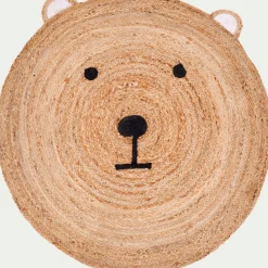 Tapis rond motif tête d'ours en jute d100cm - naturel