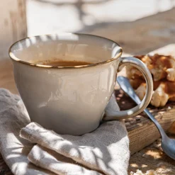 Tasse avec anse en grès D11cm - beige alpilles