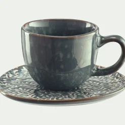 Tasse 9cl et sous-tasse en grès - bleu autan