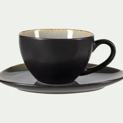 Tasse et sous-tasse en grès réactif D10xH5cm - gris