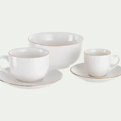 Tasse et sous-tasse en porcelaine avec liseré doré D23cm - blanc