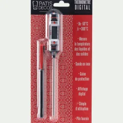 Thermomètre de cuisine digital électronique à sonde en inox - argenté métallisé