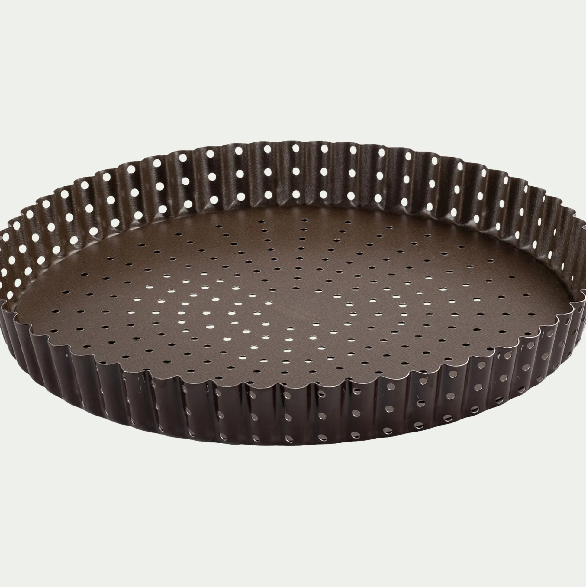 Tourtière cannelée perforée en acier D24cm - marron