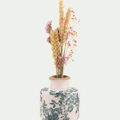 Vase à motifs fleuri en céramique D9,5xH10cm - vert