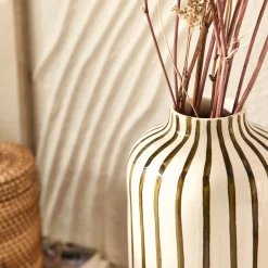 Vase à rayures en grès H30cm - vert