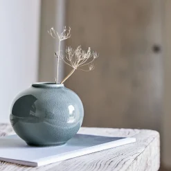 Vase boule en grès H10cm - bleu