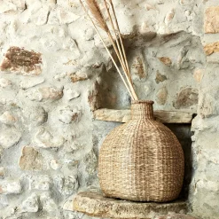 Vase boule en herbes marines tressées H46cm - naturel