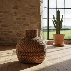 Vase boule en jonc de mer D50cm - naturel