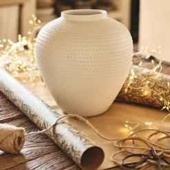 Vase boule texturé en grès D24xH26cm - blanc