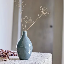 Vase bouteille en grès H15cm - bleu