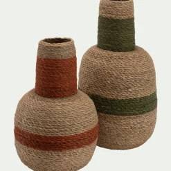 Vase bouteille en jonc de mer H38cm - orange brûlée