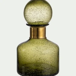 Vase bouteille en verre bullé H26cm - vert