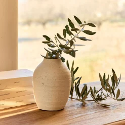 Vase classique en grès moucheté H15cm - blanc