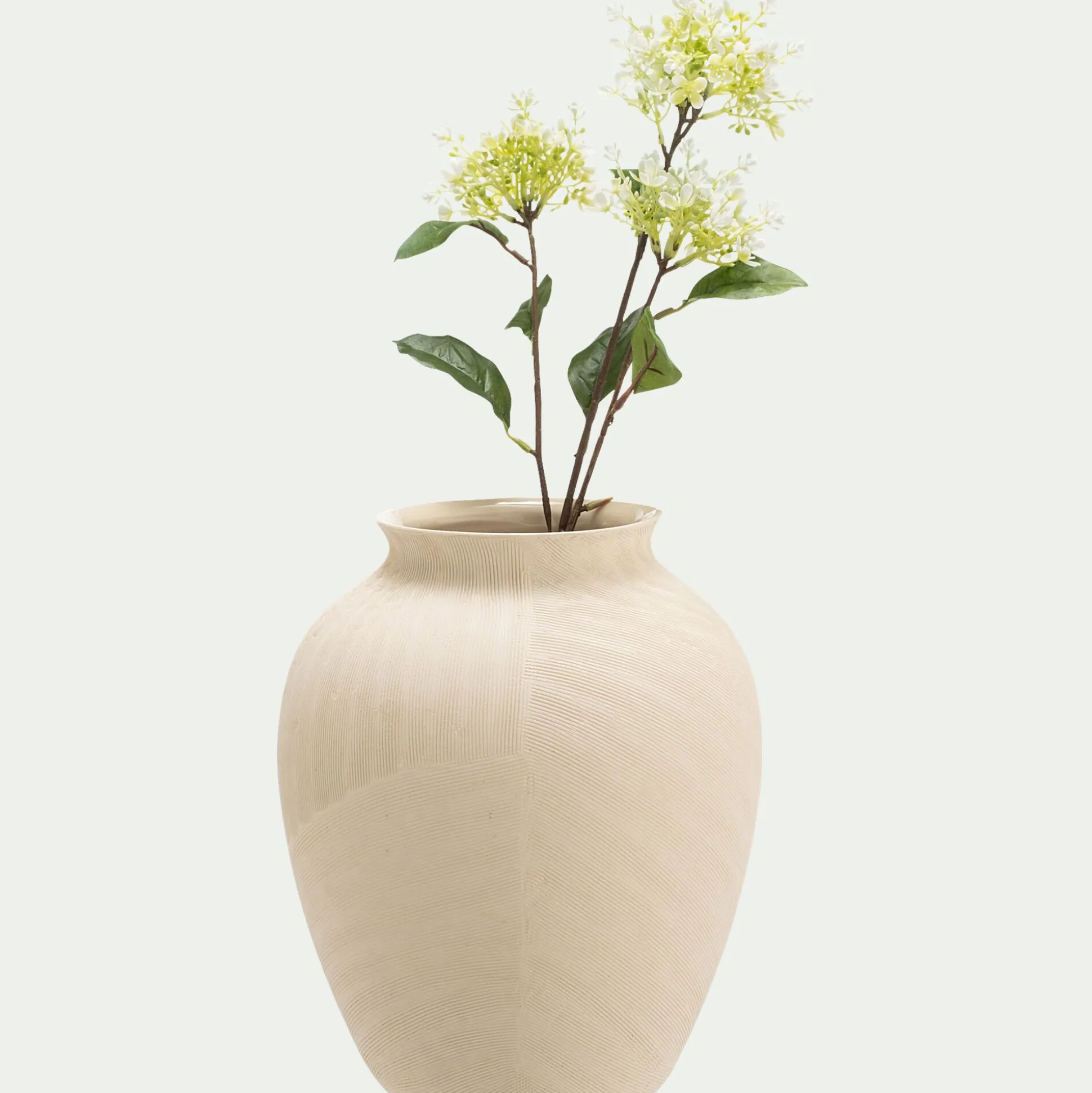 Vase classique en grès strié H30cm - blanc