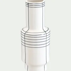 Vase contemporain en céramique à rayures H35cm - blanc