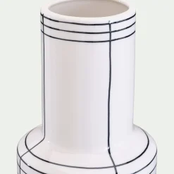 Vase contemporain en céramique à rayures H35cm - blanc