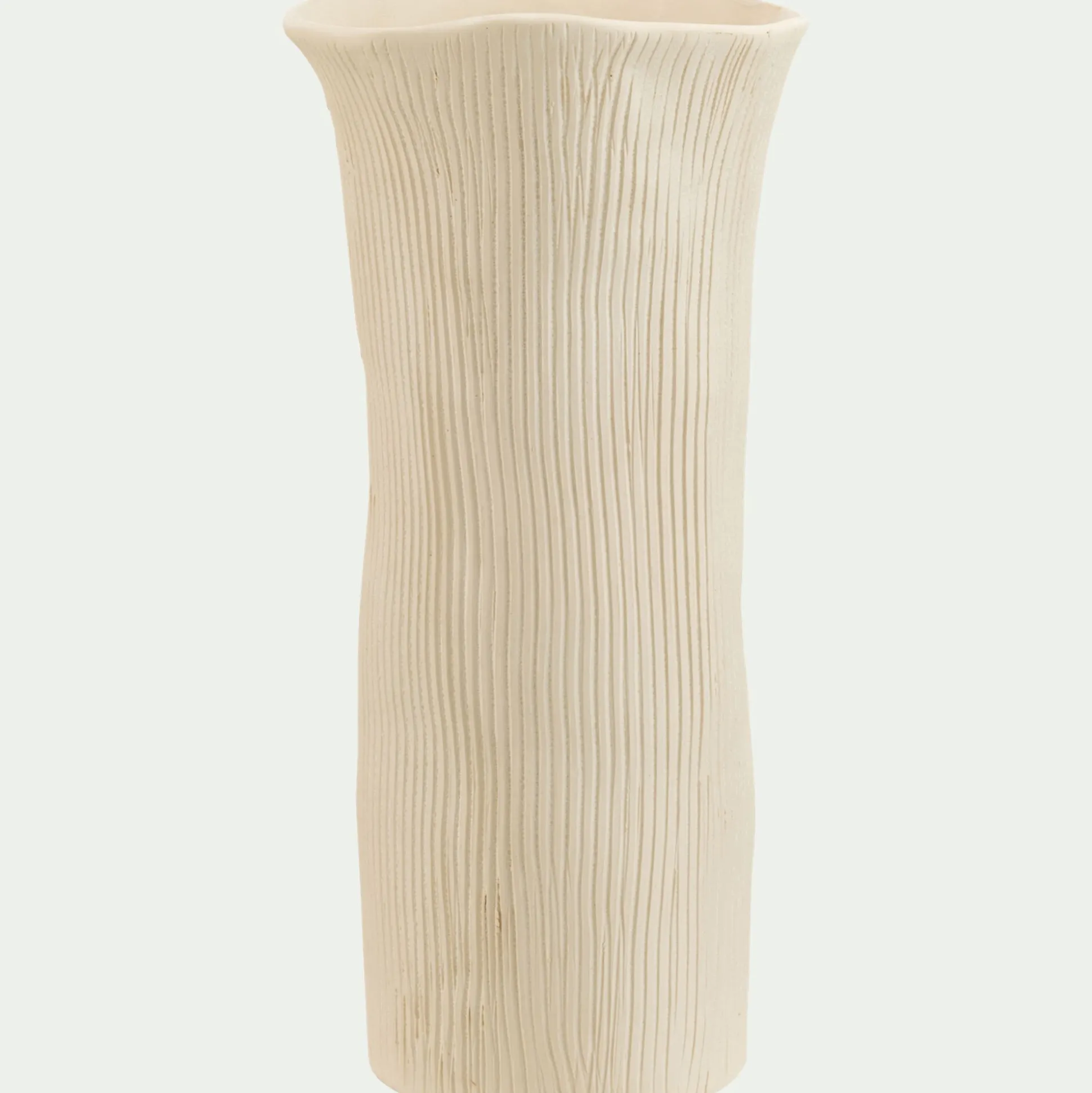 Vase contemporain en faïence striée H31,5cm - blanc