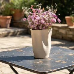 Vase contemporain en grès H24,5cm - beige