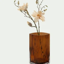 Vase contemporain en verre strié H26cm - marron