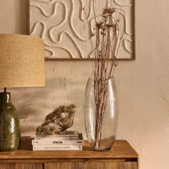 Vase ovale strié en verre H47cm - transparent