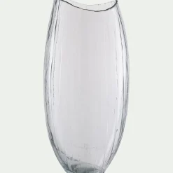 Vase ovale strié en verre H47cm - transparent