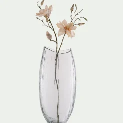 Vase ovale strié en verre H47cm - transparent