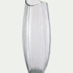 Vase ovale strié en verre H47cm - transparent