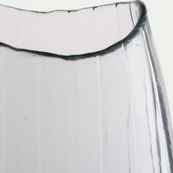 Vase ovale strié en verre H47cm - transparent