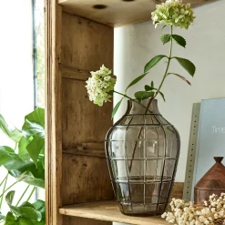 Vase quadrillé en verre teinté H30cm - gris