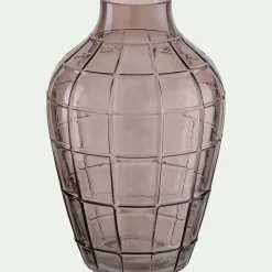 Vase quadrillé en verre teinté H30cm - gris