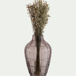 Vase quadrillé en verre teinté H30cm - gris